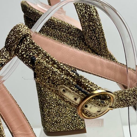 J. Crew Harlow Ankle Strap High Heel Shoes in Magic Lurex Metallic Gold - Picture 9 of 10